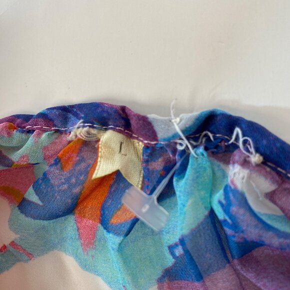 Womens Expressive Floral Print Sheer Blouse Purple Blue Green Size Large - Picture 3 of 6